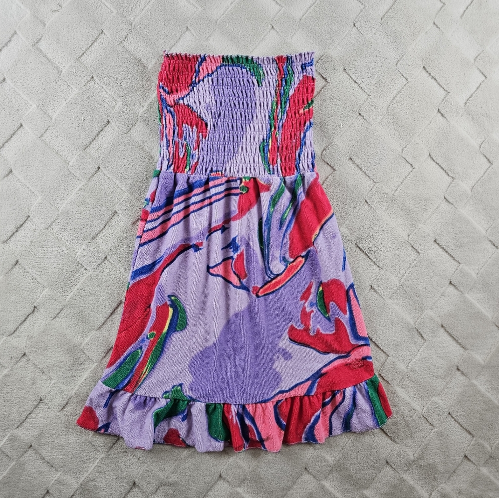 Juicy Couture Lavender Pink Green Abstract Strapless Dress
